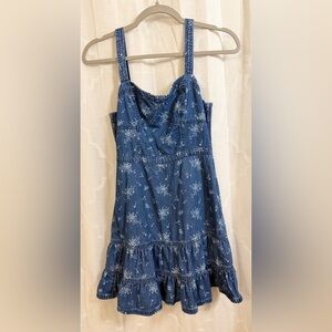 American Eagle Denim Floral Mini Sundress |Ruffle Hem Adjustable Straps | Size M